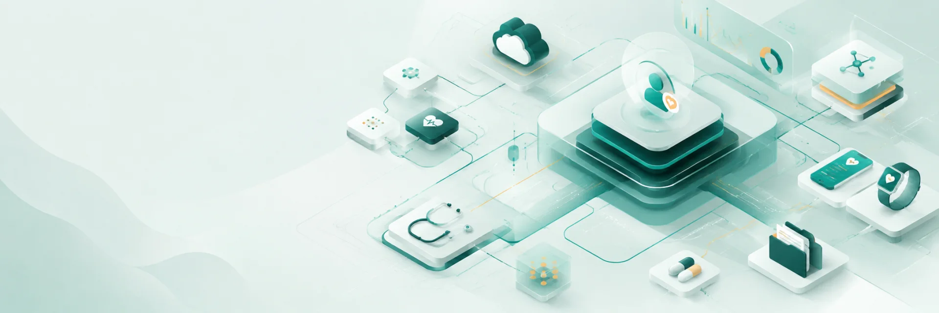 An illustration of clinic software, devices and records joined into one platform