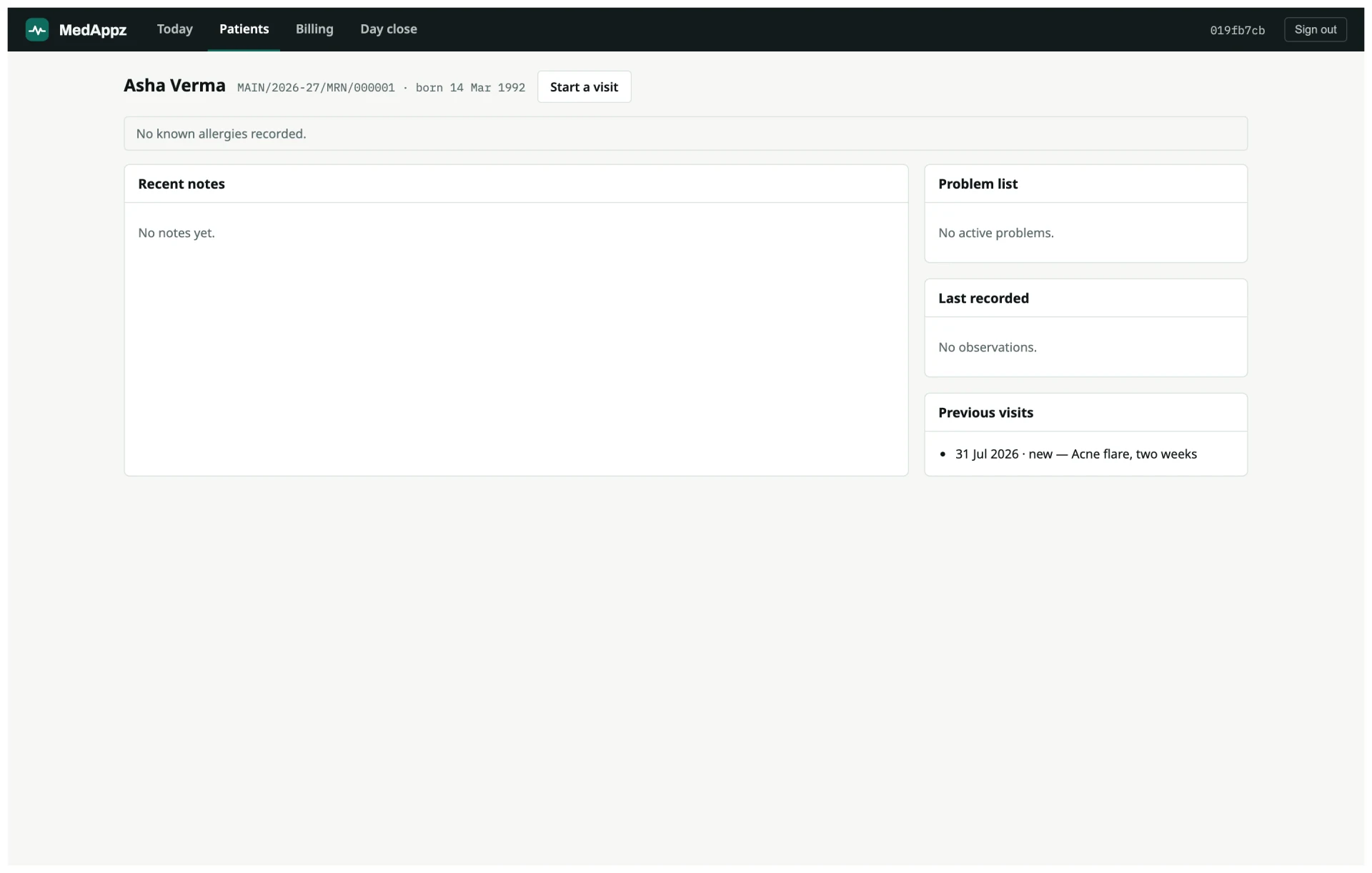 CaseNotes — The chart — append-only, amendments logged