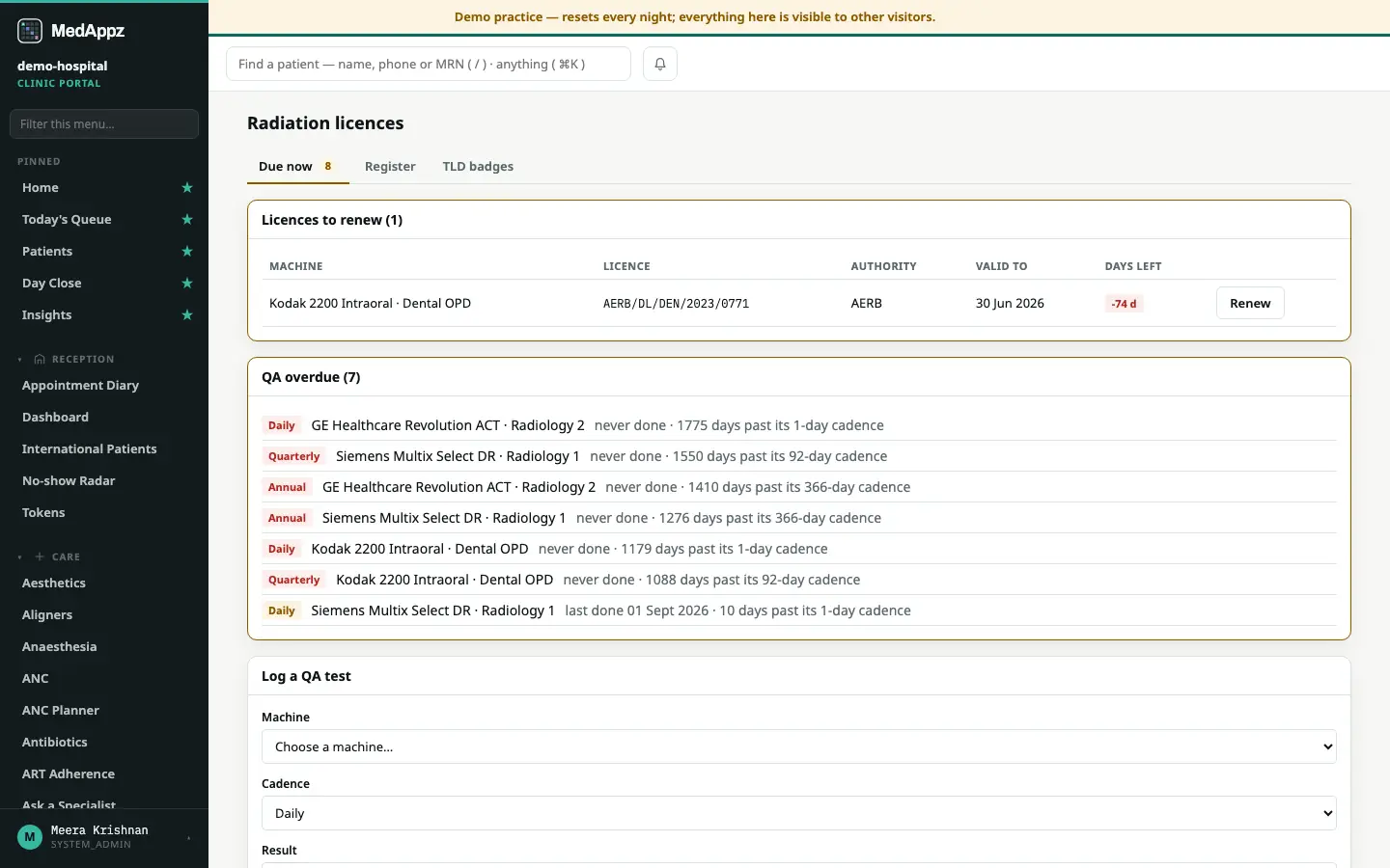 AERBLicence — Radiation Licences — Radiation licences, badges and QA never lapsed