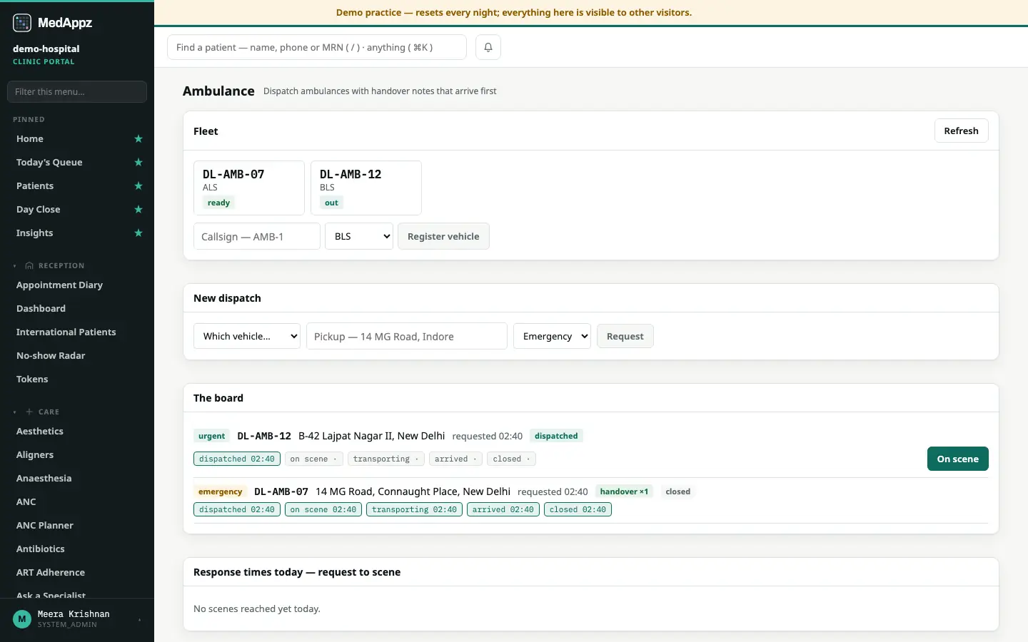 AmbuLink — Ambulance — Dispatch ambulances with handover notes that arrive first