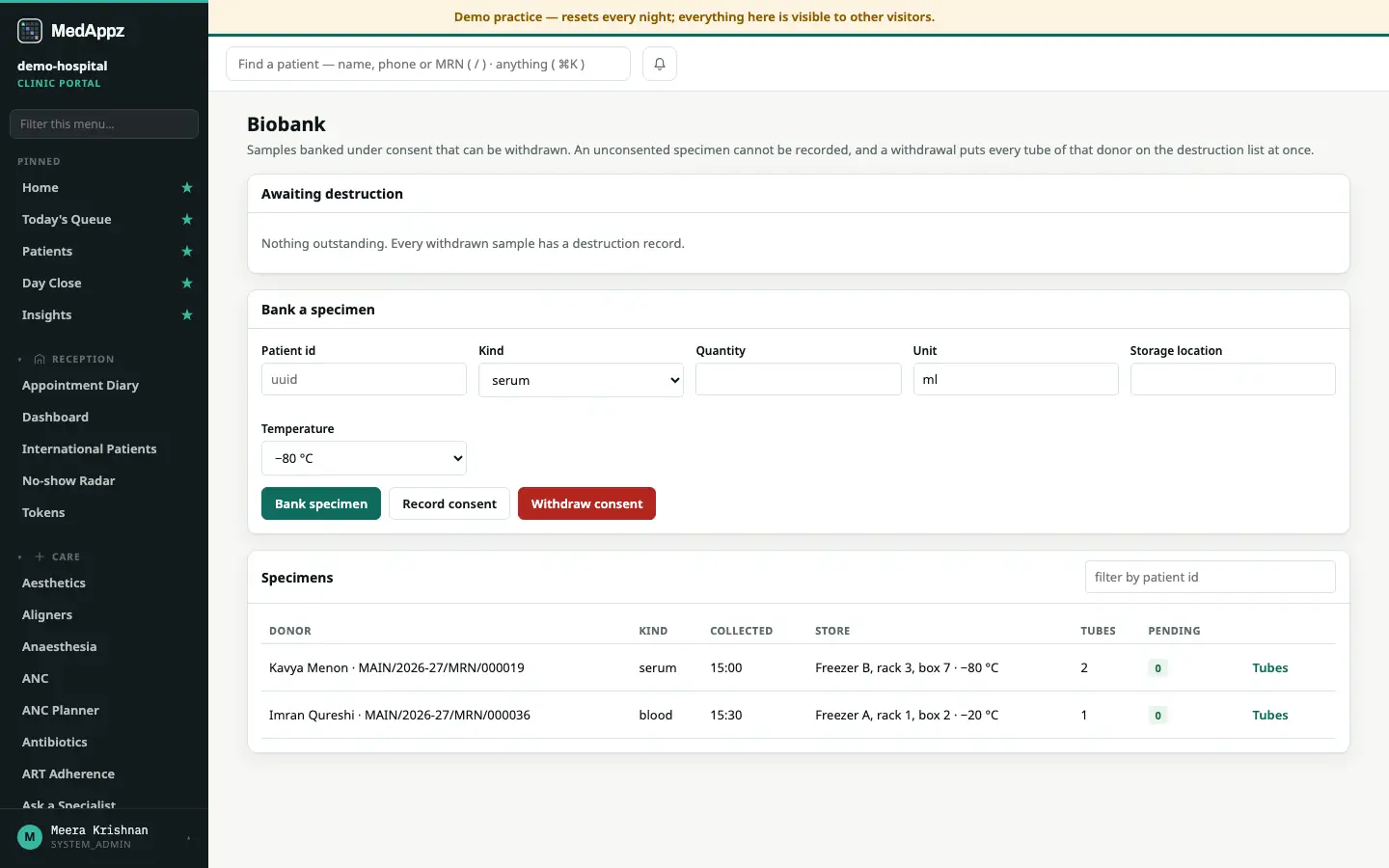 BioBank — Biobank — Bank samples under consent that can be withdrawn