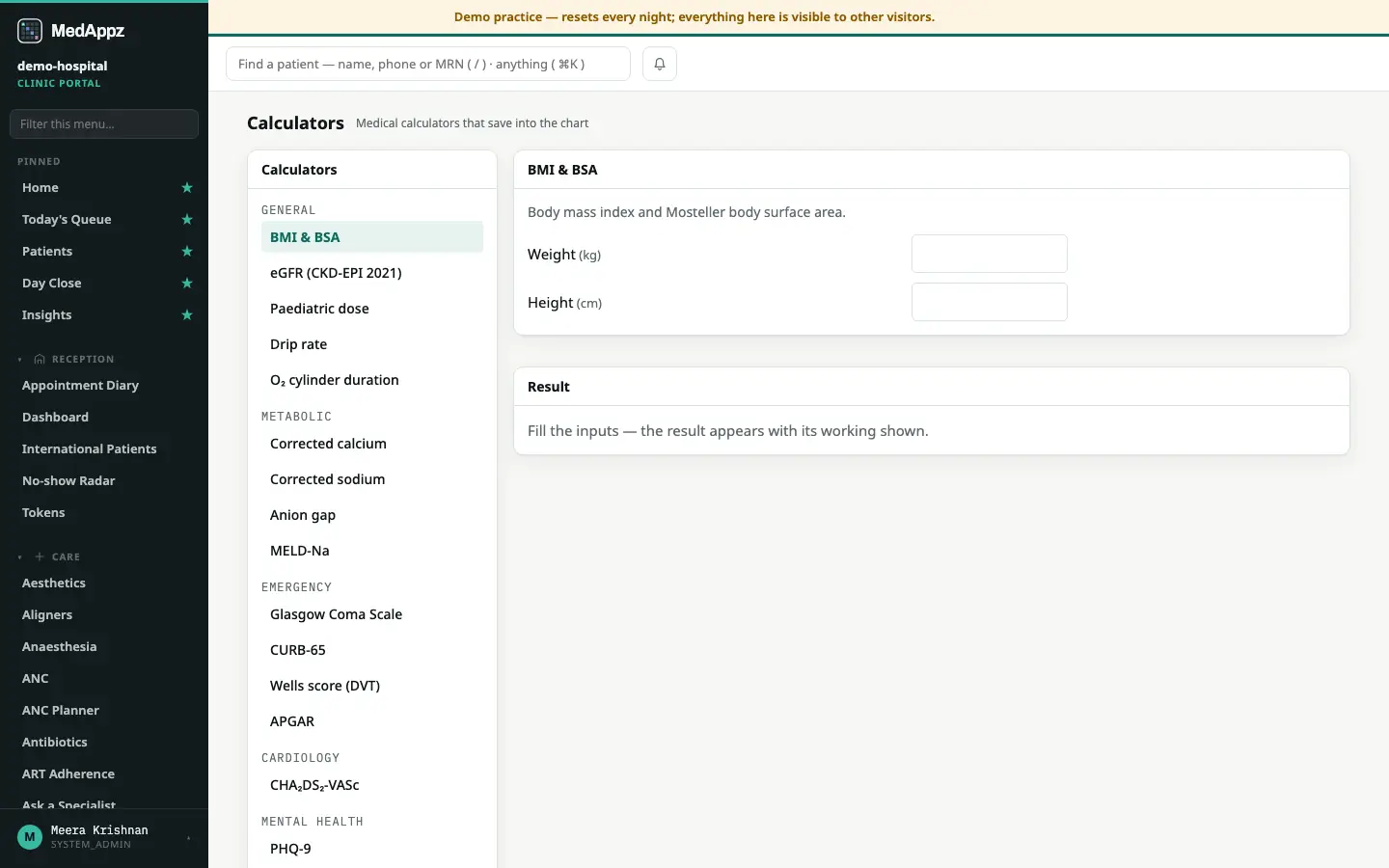 CalcDeck — Calculators — Medical calculators that save into the chart