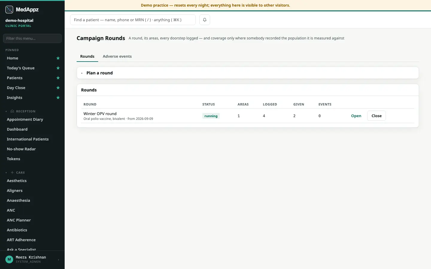 MassDose — Campaign Rounds — Run a campaign round and see coverage against a population you recorded