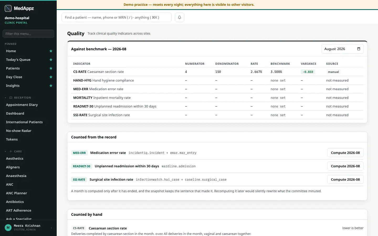 CareQuality — Quality — Track clinical quality indicators across sites