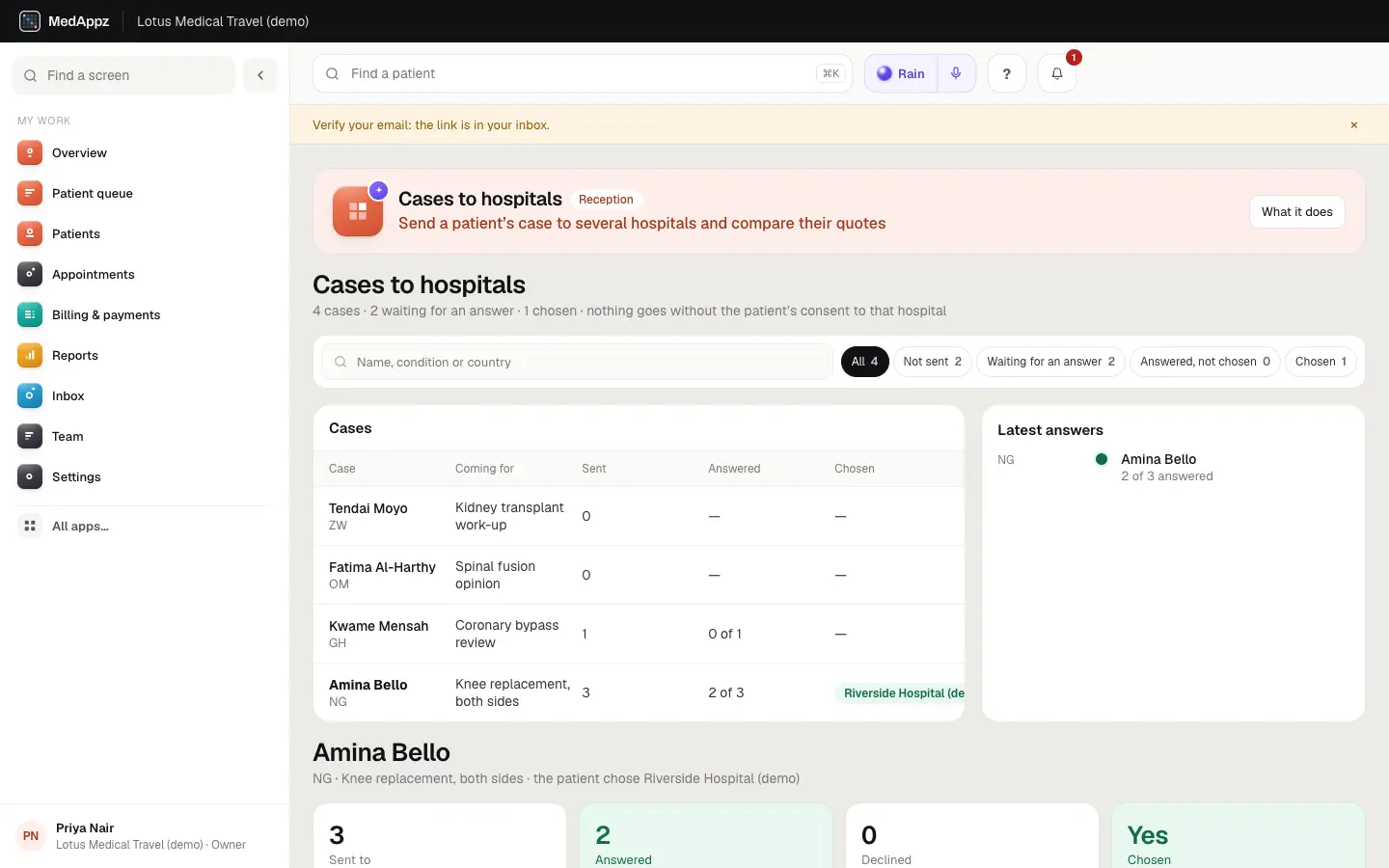 CaseBroker — Cases to hospitals — Send a patient’s case to several hospitals and compare their quotes