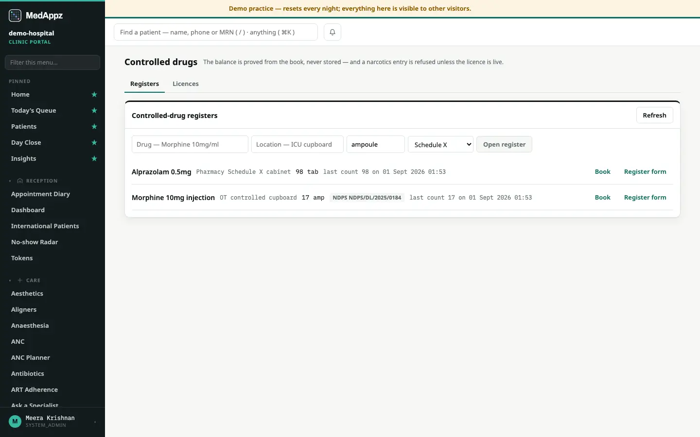 ScheduleX — CD Register — Controlled-drug registers that balance every day
