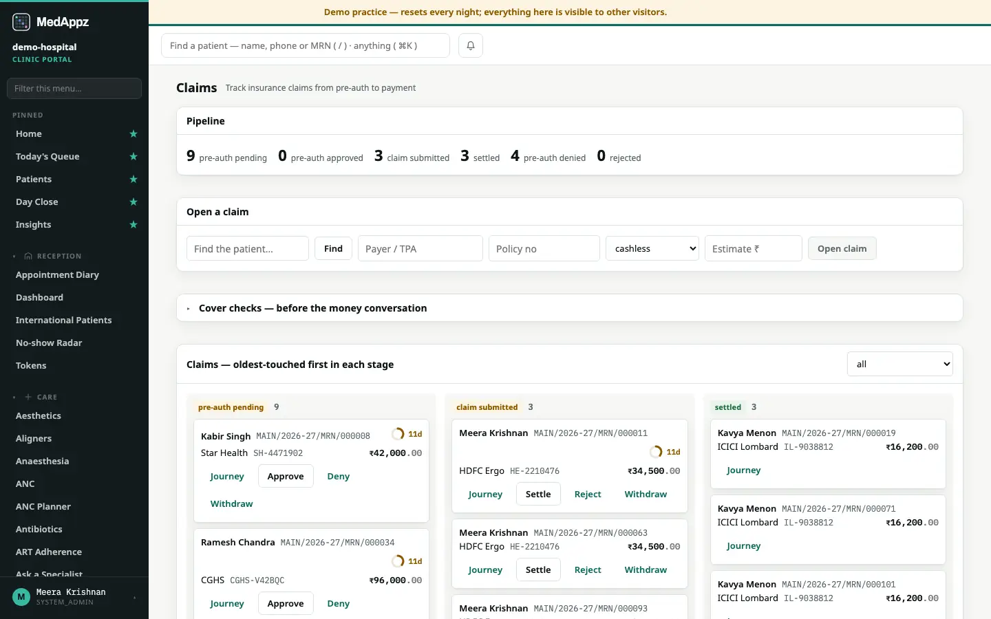 ClaimsLine — Claims — Track insurance claims from pre-auth to payment
