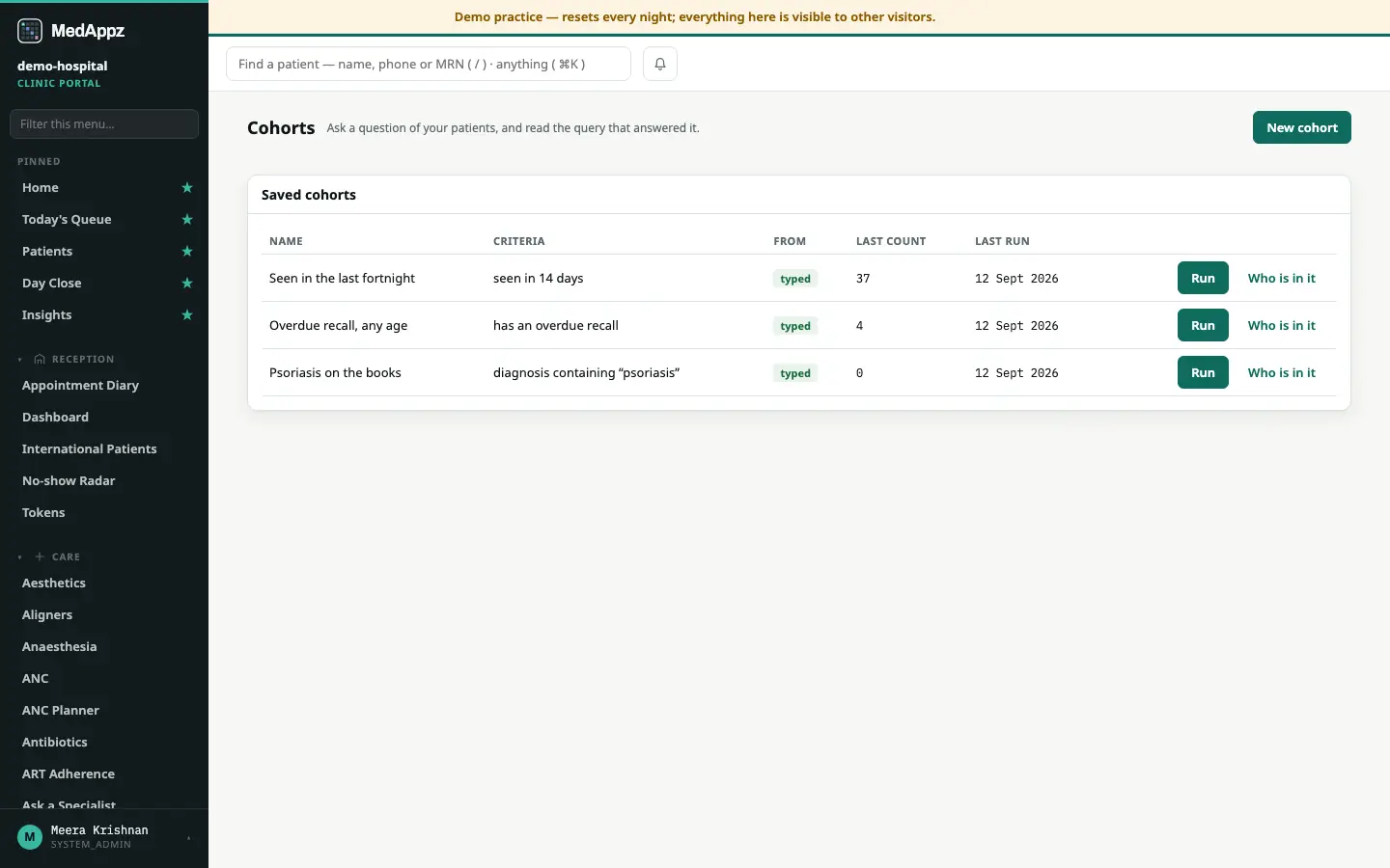 CohortLens — Cohorts — Ask a question of your patients and read the query that answered it