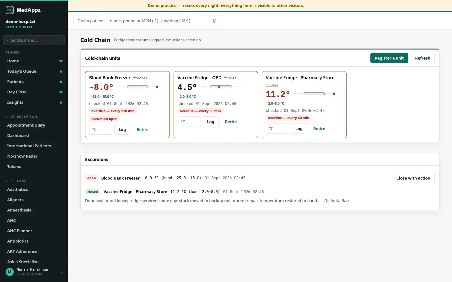 ColdChain — Cold Chain — Fridge temperatures logged, excursions acted on