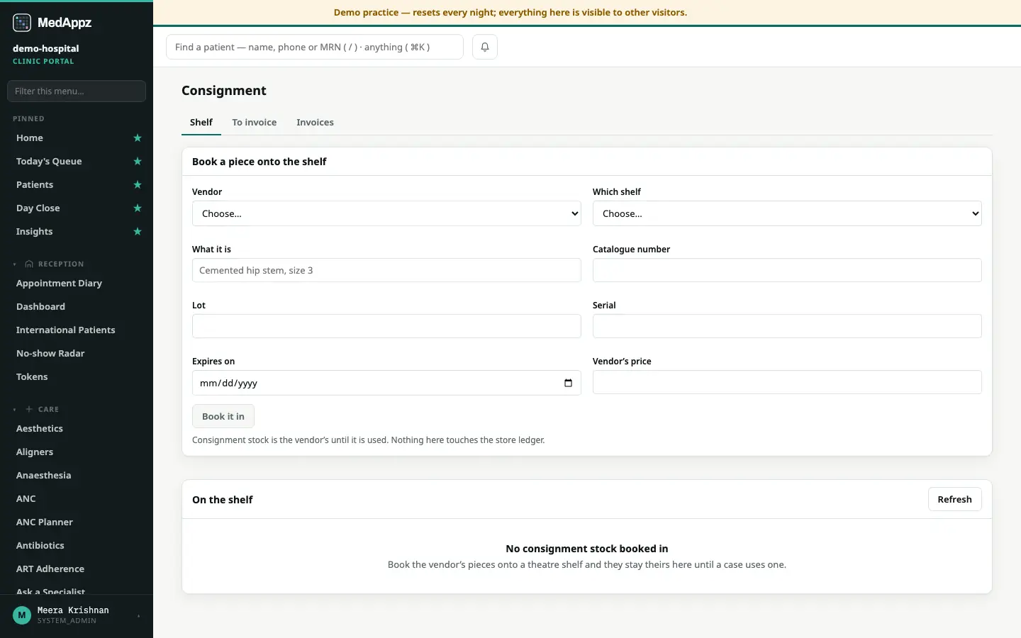 OTConsign — Consignment — Track the vendor’s implants on your shelf until they are used