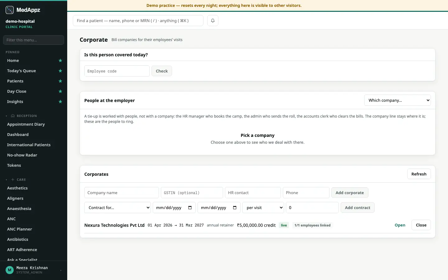 CorpDesk — Corporate — Bill companies for their employees’ visits