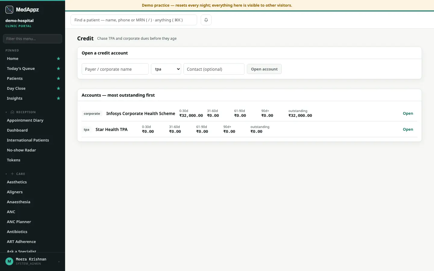 CreditDesk — Credit — Chase TPA and corporate dues before they age