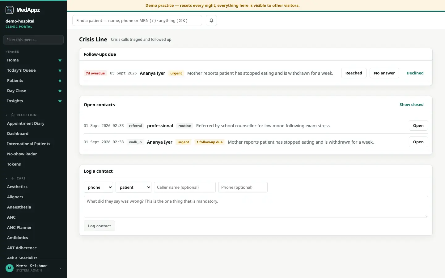 CrisisDesk — Crisis Line — Crisis calls triaged and followed up