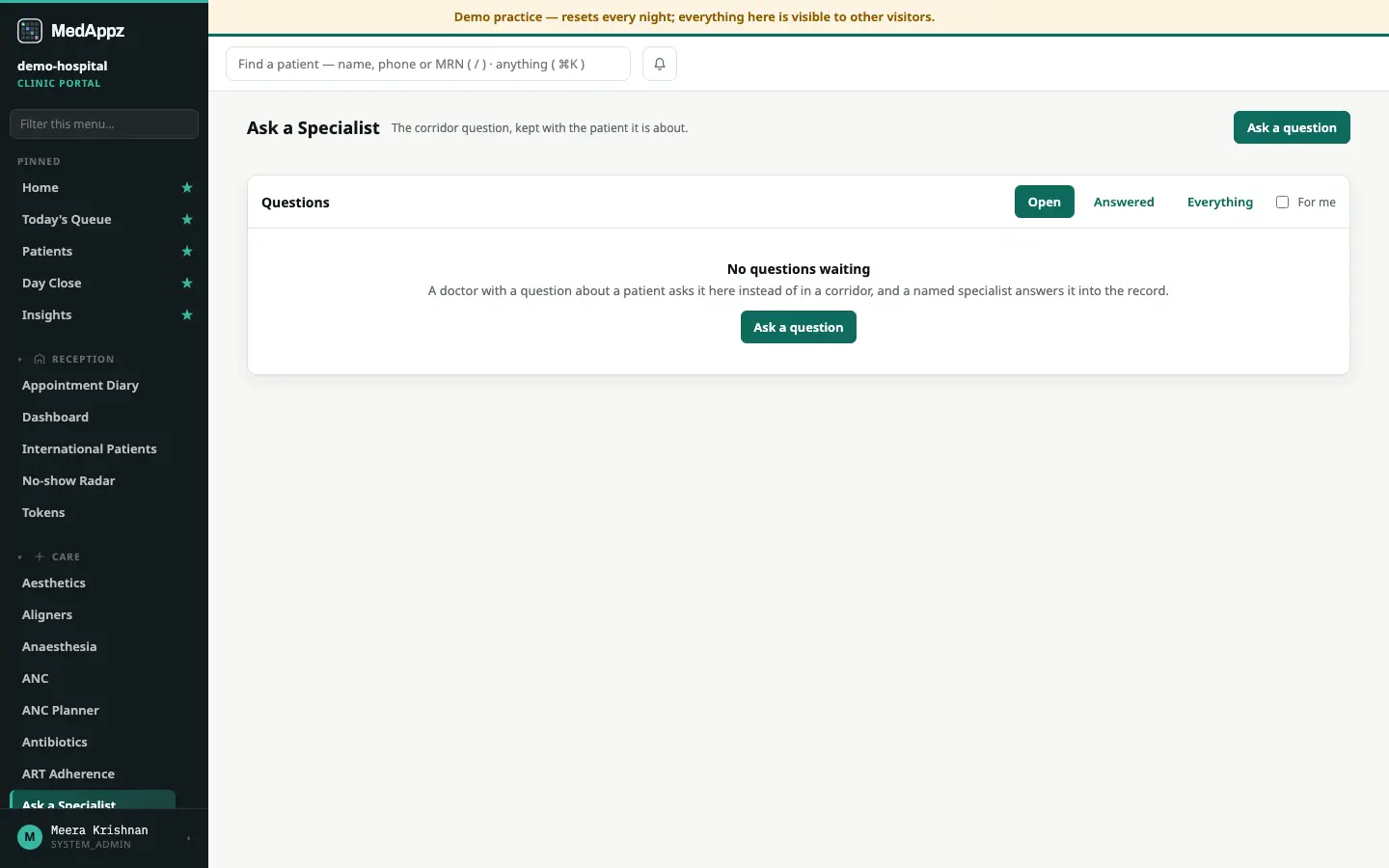 CurbSide — Ask a Specialist — Ask a specialist about a patient, inside the record instead of on WhatsApp