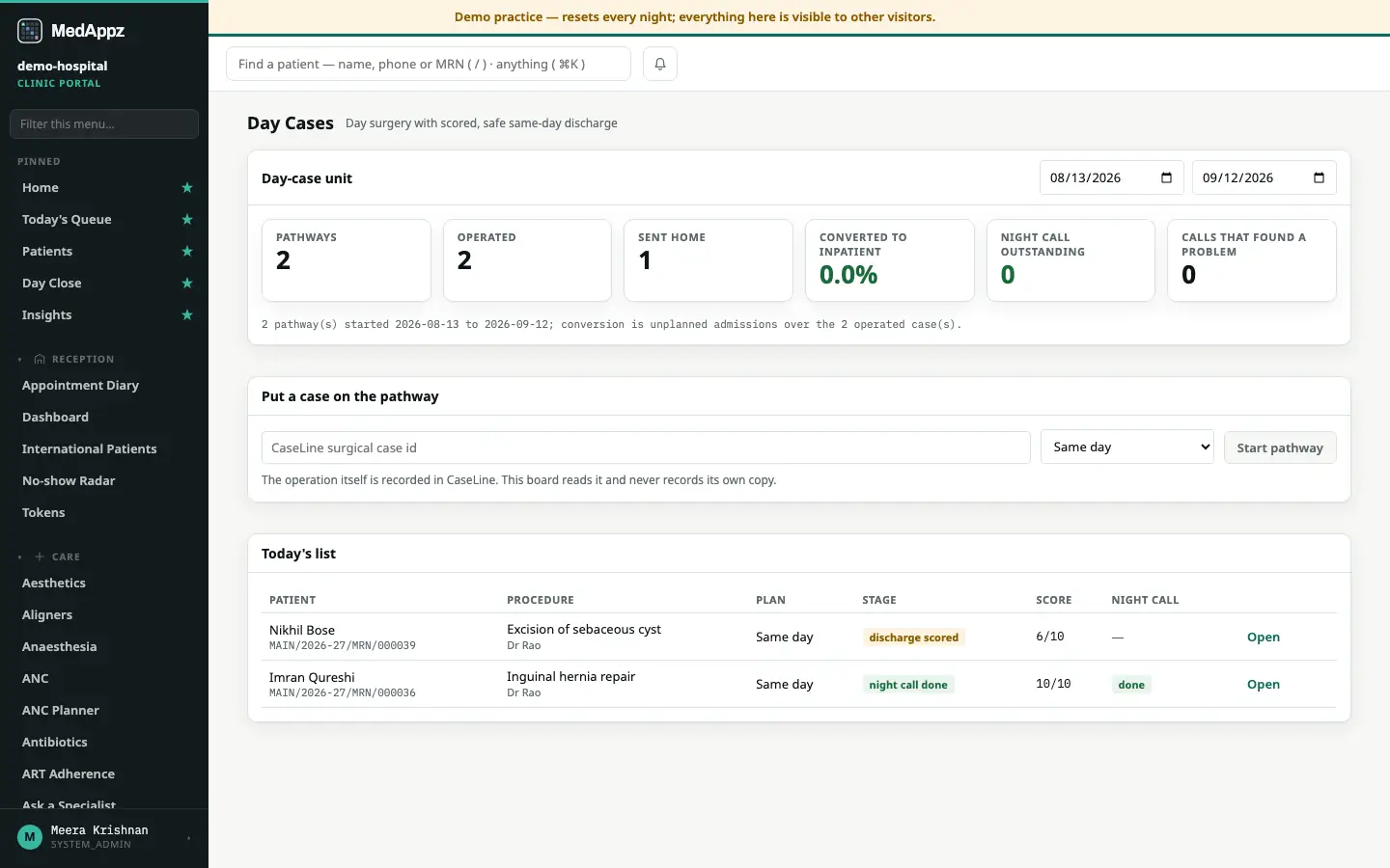DayCasePath — Day Cases — Day surgery with scored, safe same-day discharge