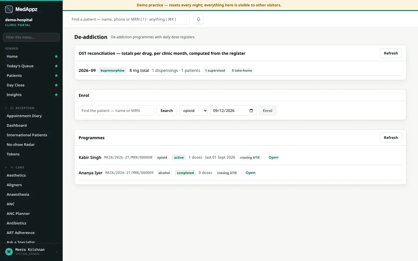 AddictionCare — De-addiction — De-addiction programmes with daily dose registers