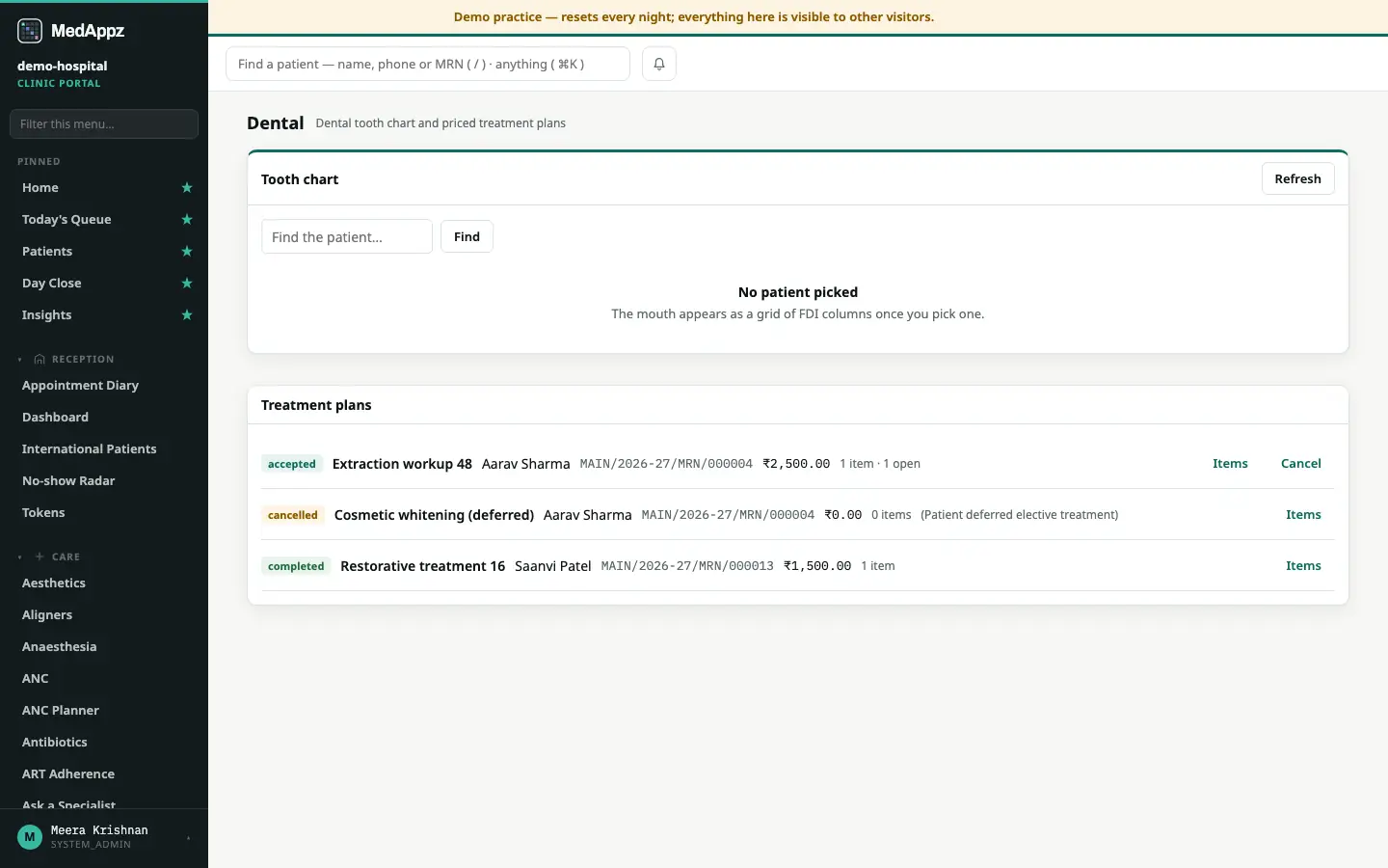 ChairSide — Dental — Dental tooth chart and priced treatment plans