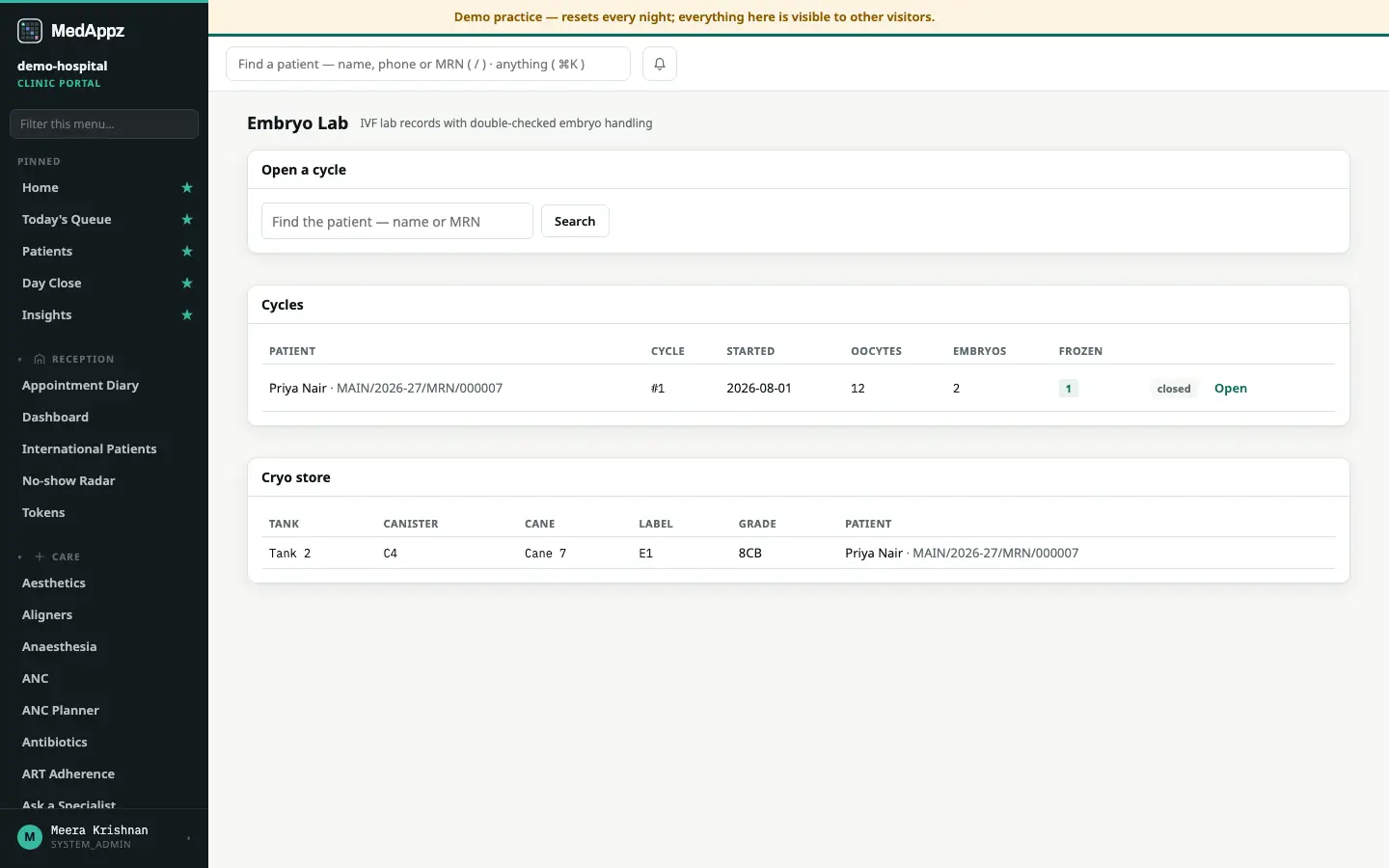 EmbryoLog — Embryo Lab — IVF lab records with double-checked embryo handling