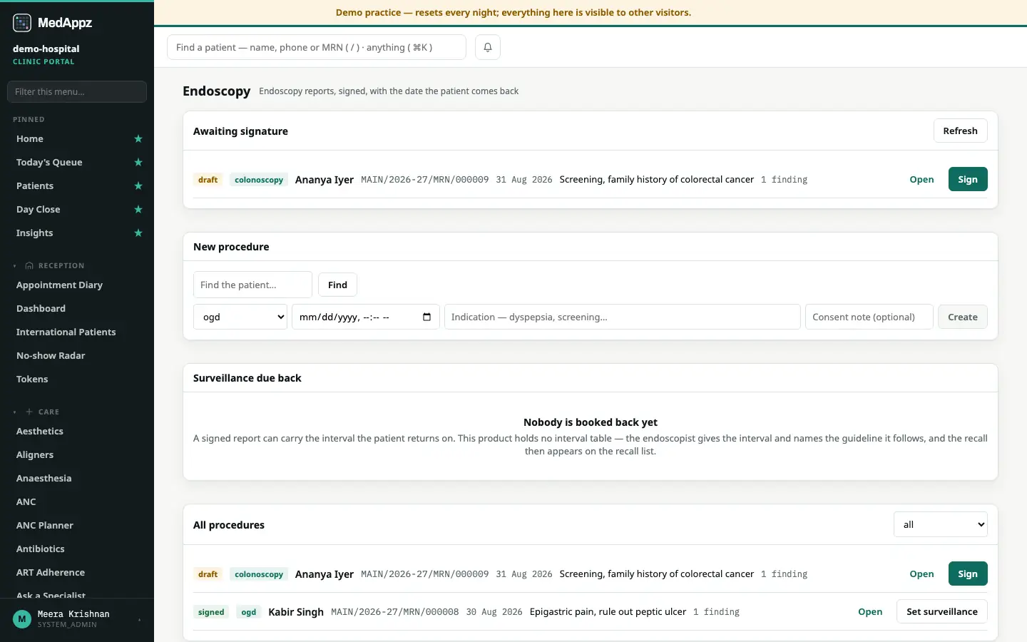 GastroLog — Endoscopy — Endoscopy reports, signed, with the date the patient comes back