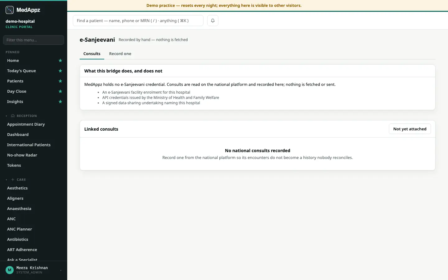 eSanjeevaniLink — e-Sanjeevani — Type a national telemedicine consult into the local record, once