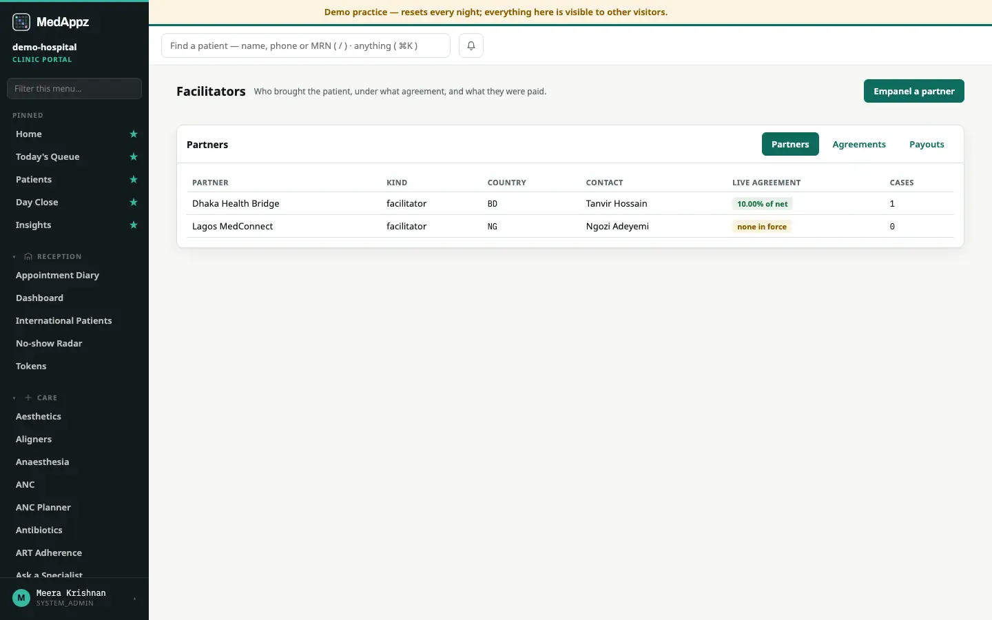 PartnerDesk — Facilitators — Keep the facilitator agreements and what each one was paid