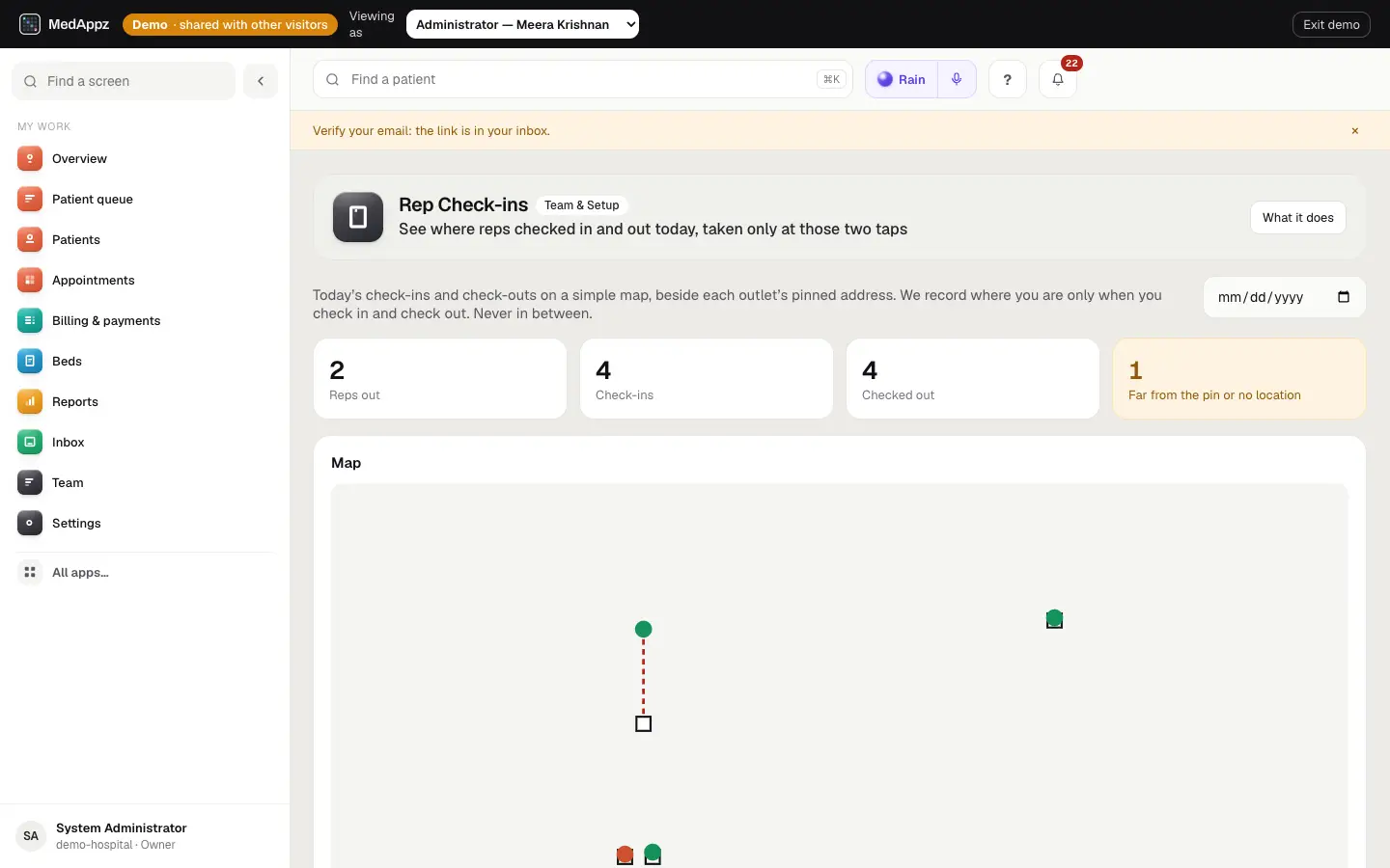 RepGeoTrack — Rep Check-ins — See where reps checked in and out today, taken only at those two taps