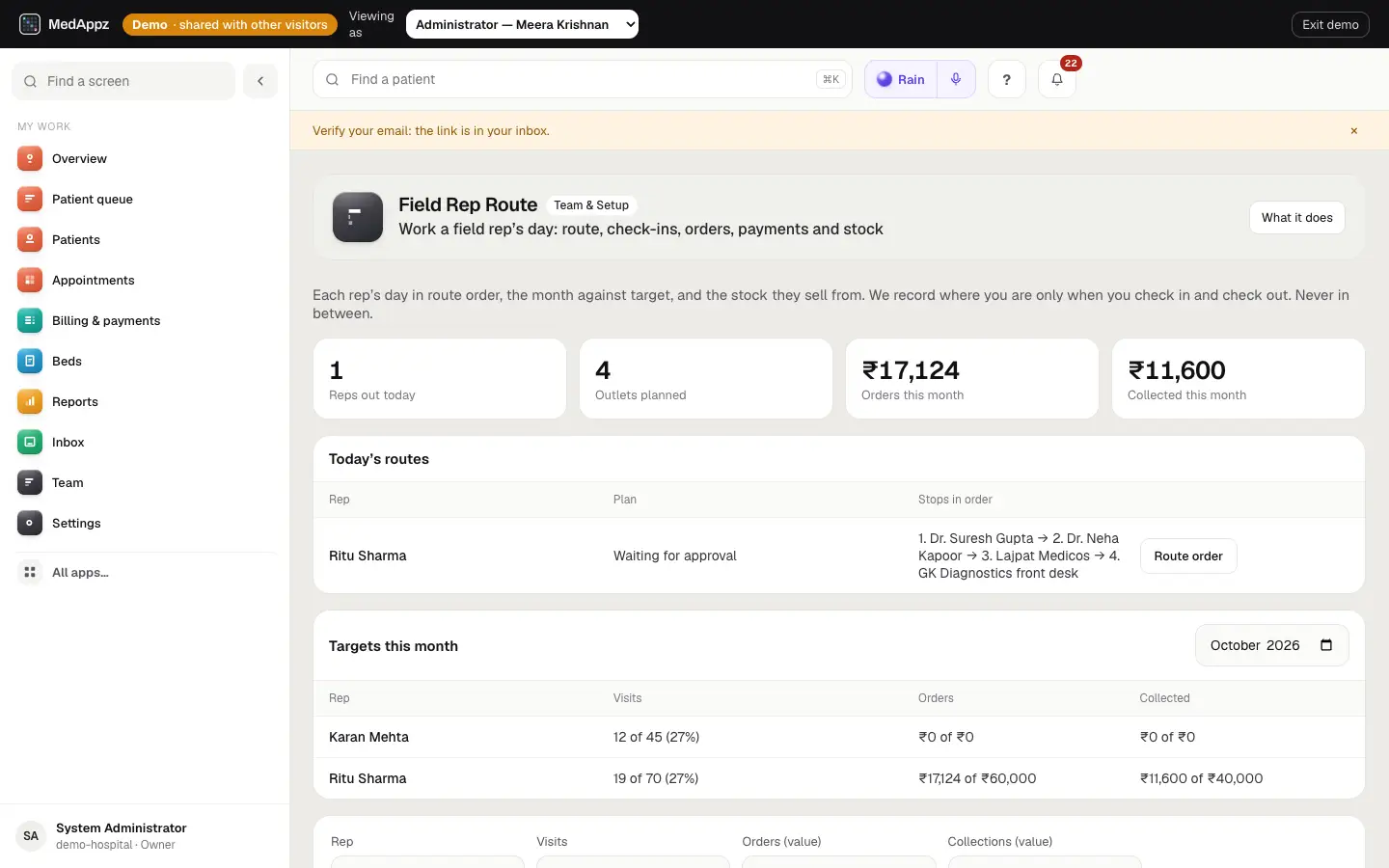 FieldRepRoute — Field Rep Route — Work a field rep’s day: route, check-ins, orders, payments and stock