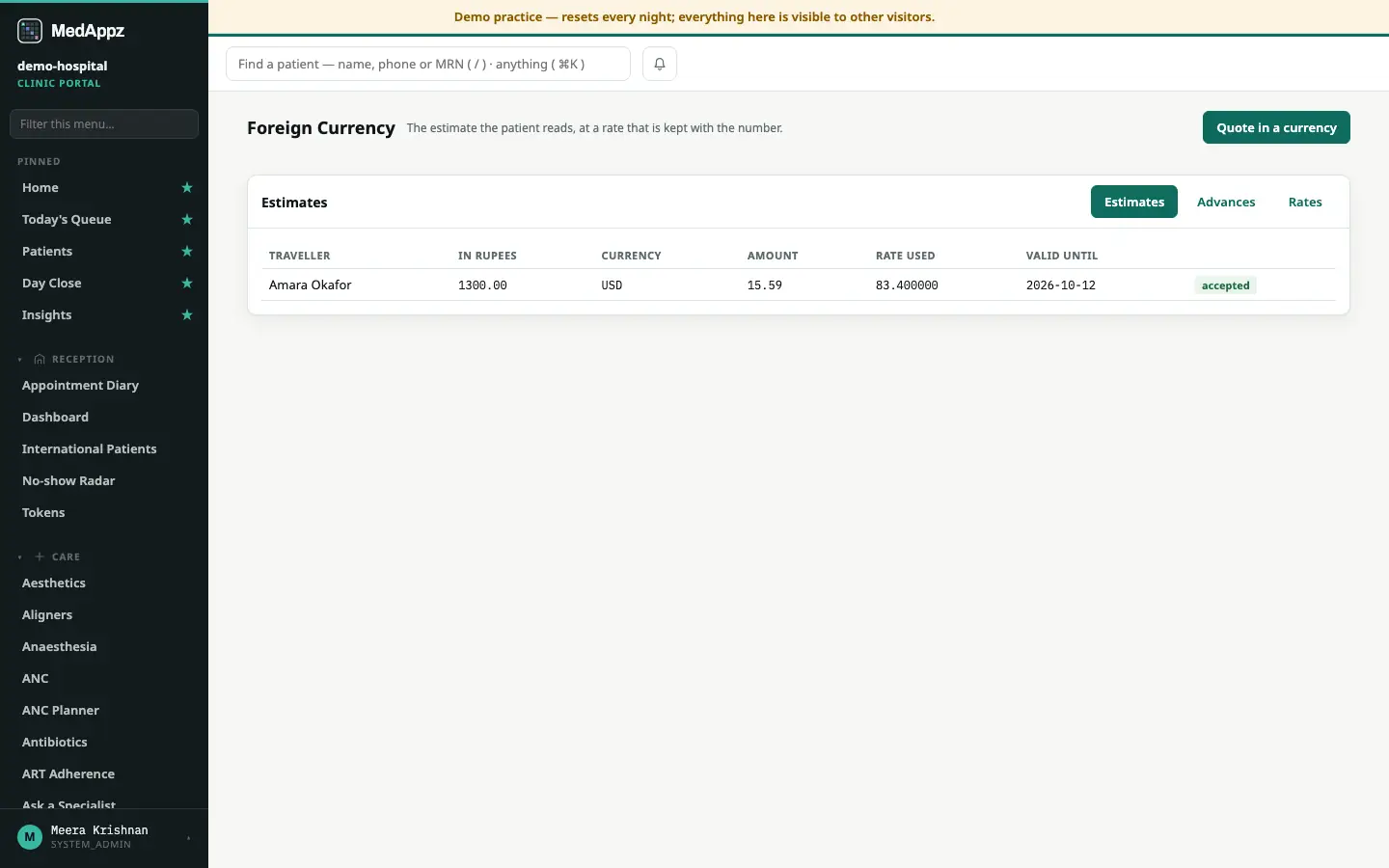 ForexDesk — Foreign Currency — Quote the estimate in the patient’s own currency at a rate you keep