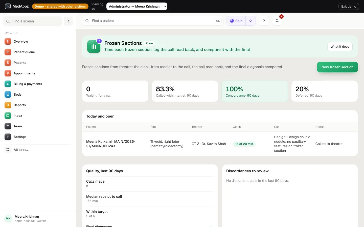 FrozenSectionQA — Frozen Sections — Time each frozen section, log the call read back, and compare it with the final