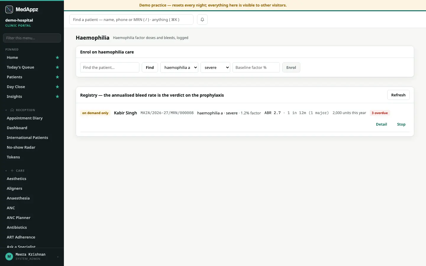 HemoLog — Haemophilia — Haemophilia factor doses and bleeds, logged