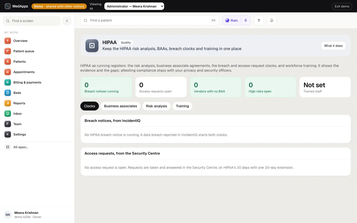 HIPAAGuard — HIPAA — Keep the HIPAA risk analysis, BAAs, breach clocks and training in one place