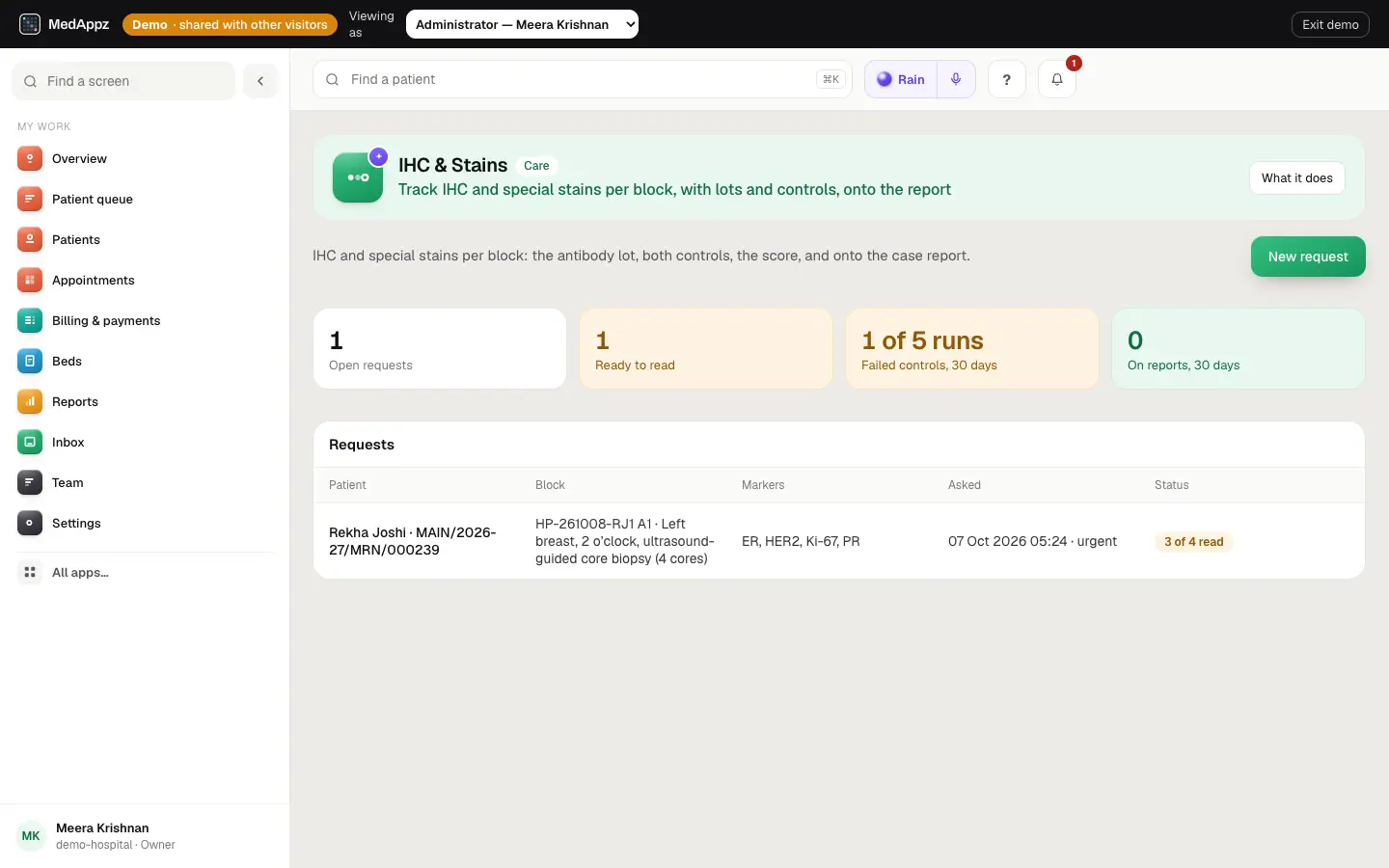 IHCTrack — IHC & Stains — Track IHC and special stains per block, with lots and controls, onto the report
