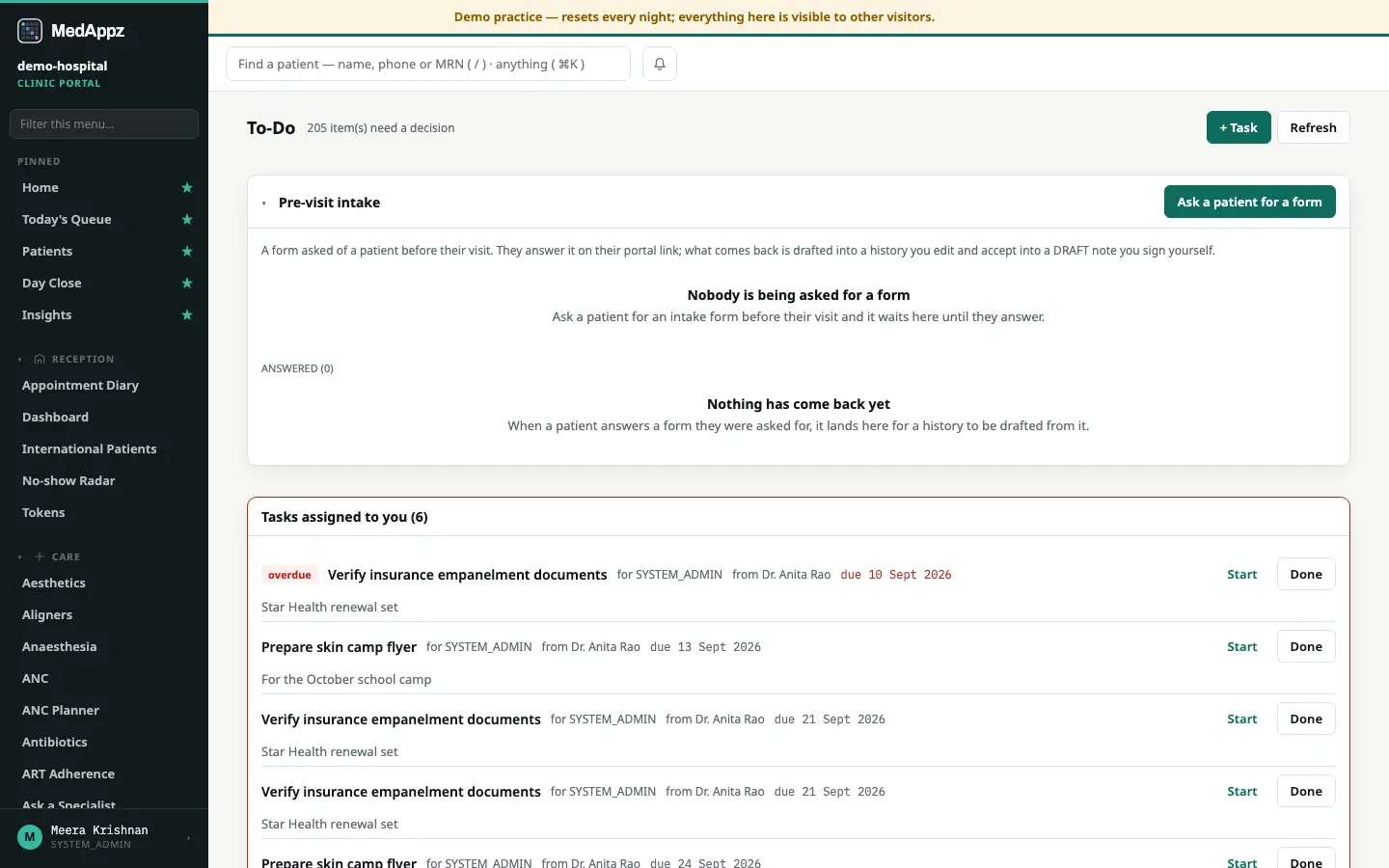 FormWorks — To-Do — Pre-visit forms patients fill on their phone