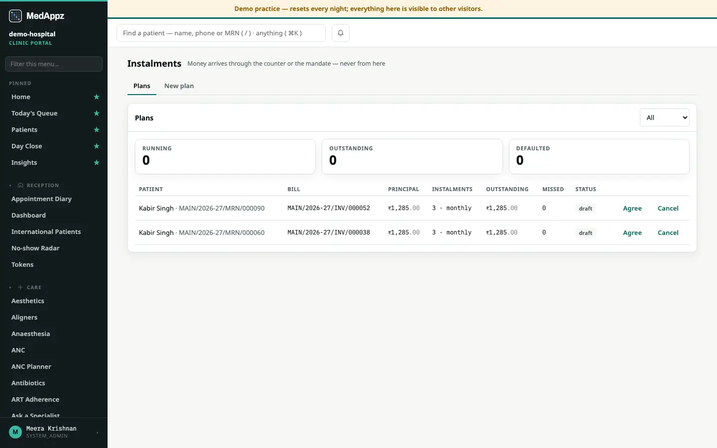 EMIDesk — Instalments — Let a family pay a bill in instalments and see what is still owed