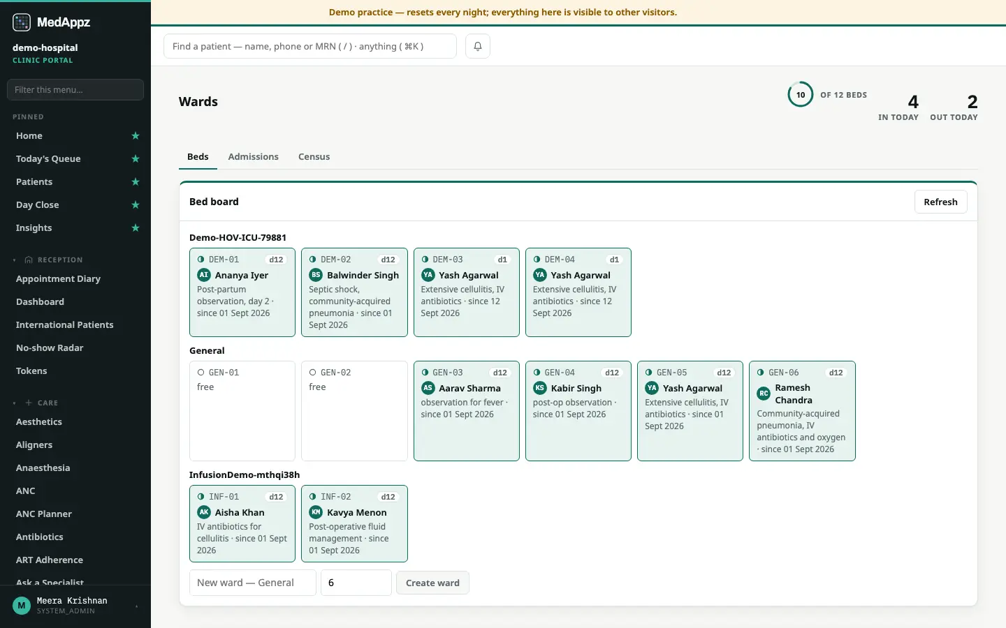 WardLine — Wards — Admit patients, manage beds, discharge properly