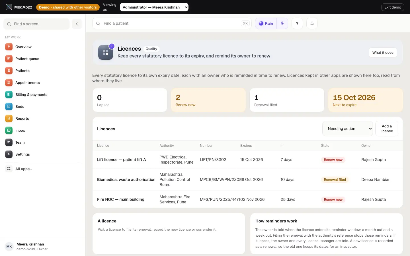 LicenceCalendar — Licences — Keep every statutory licence to its expiry, and remind its owner to renew