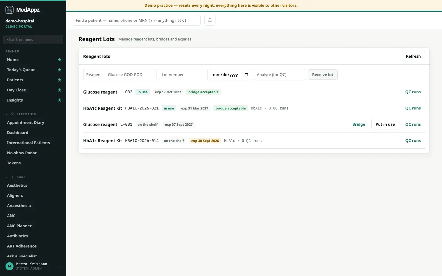 LotWatch — Reagent Lots — Manage reagent lots, bridges and expiries