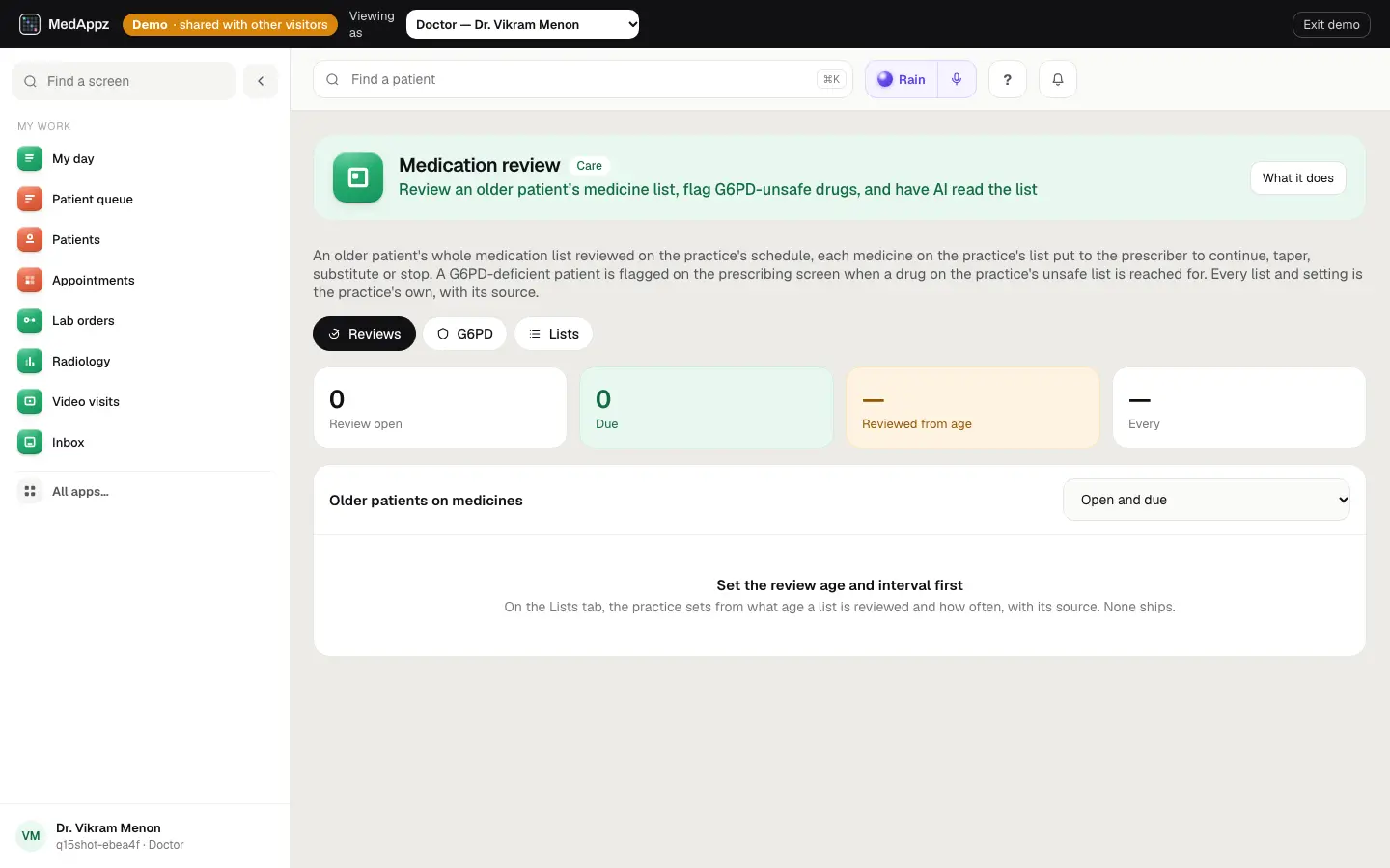 InteractIQ — Medication review — Review an older patient’s medicine list, flag G6PD-unsafe drugs, and have AI read the list