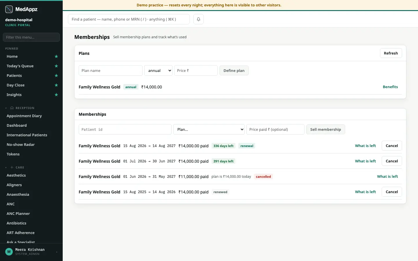 MemberCare — Memberships — Sell membership plans and track what’s used