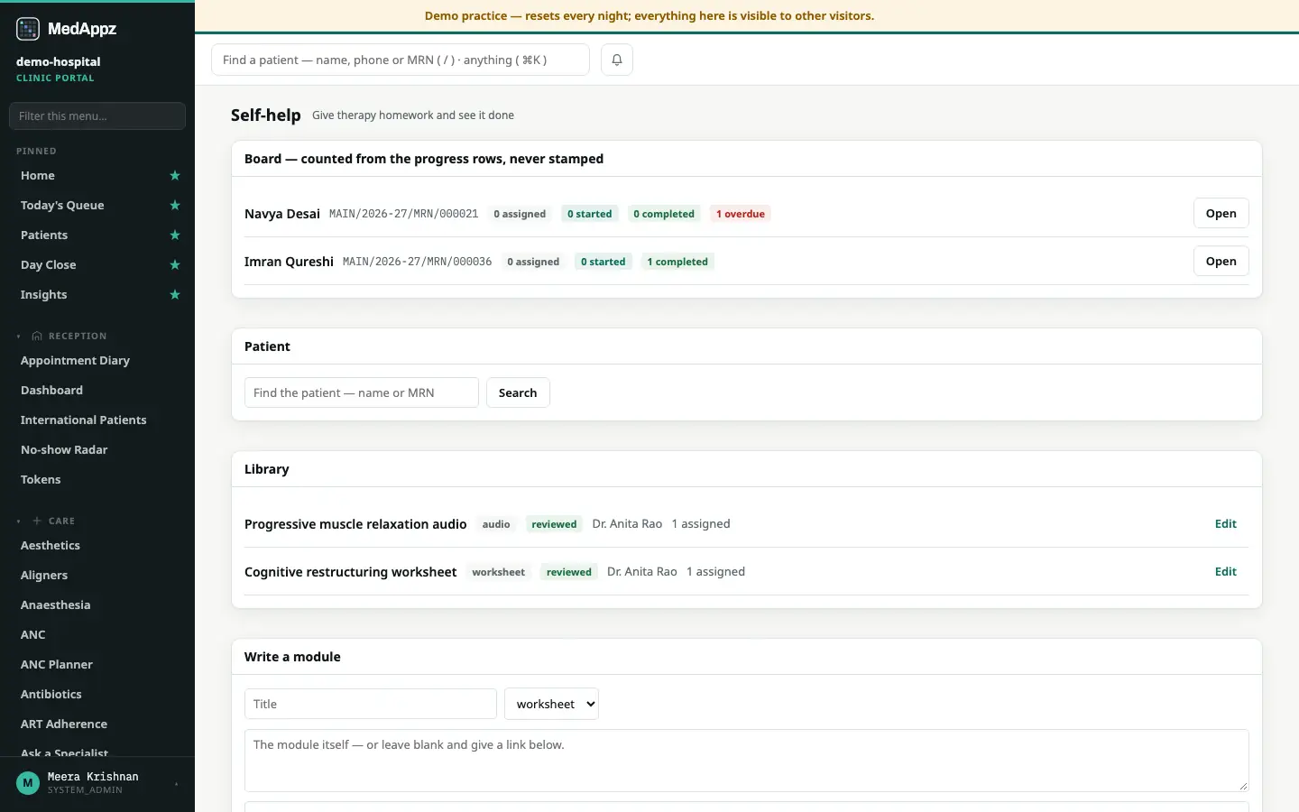 MindModules — Self-help — Give therapy homework and see it done