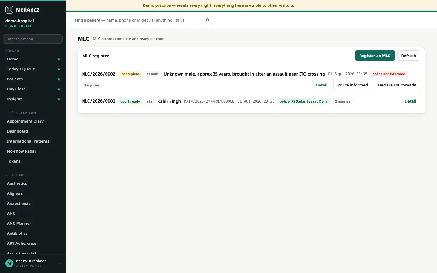 MedicoLegal Pack — MLC — MLC records complete and ready for court