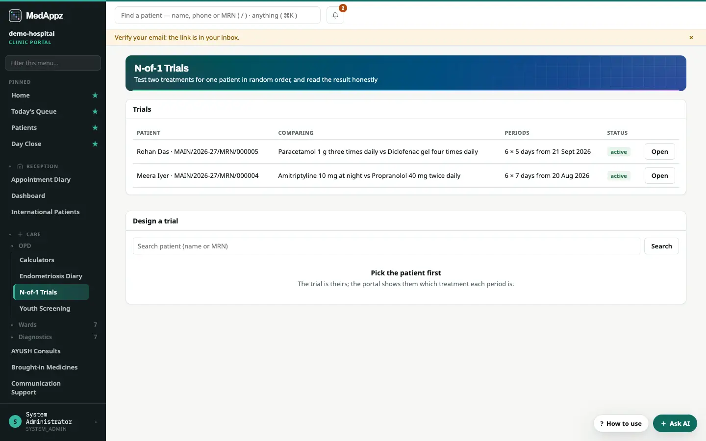 TrialOfOne — N-of-1 Trials — Test two treatments for one patient in random order, and read the result honestly