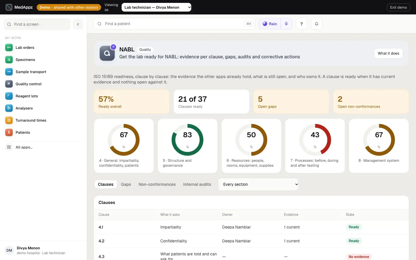 NablPrep — NABL — Get the lab ready for NABL: evidence per clause, gaps, audits and corrective actions