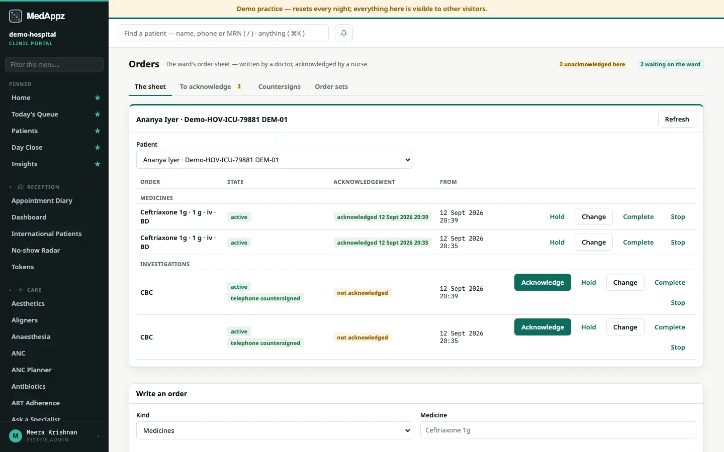 OrderPad — Orders — Write the ward’s orders and have a nurse acknowledge them