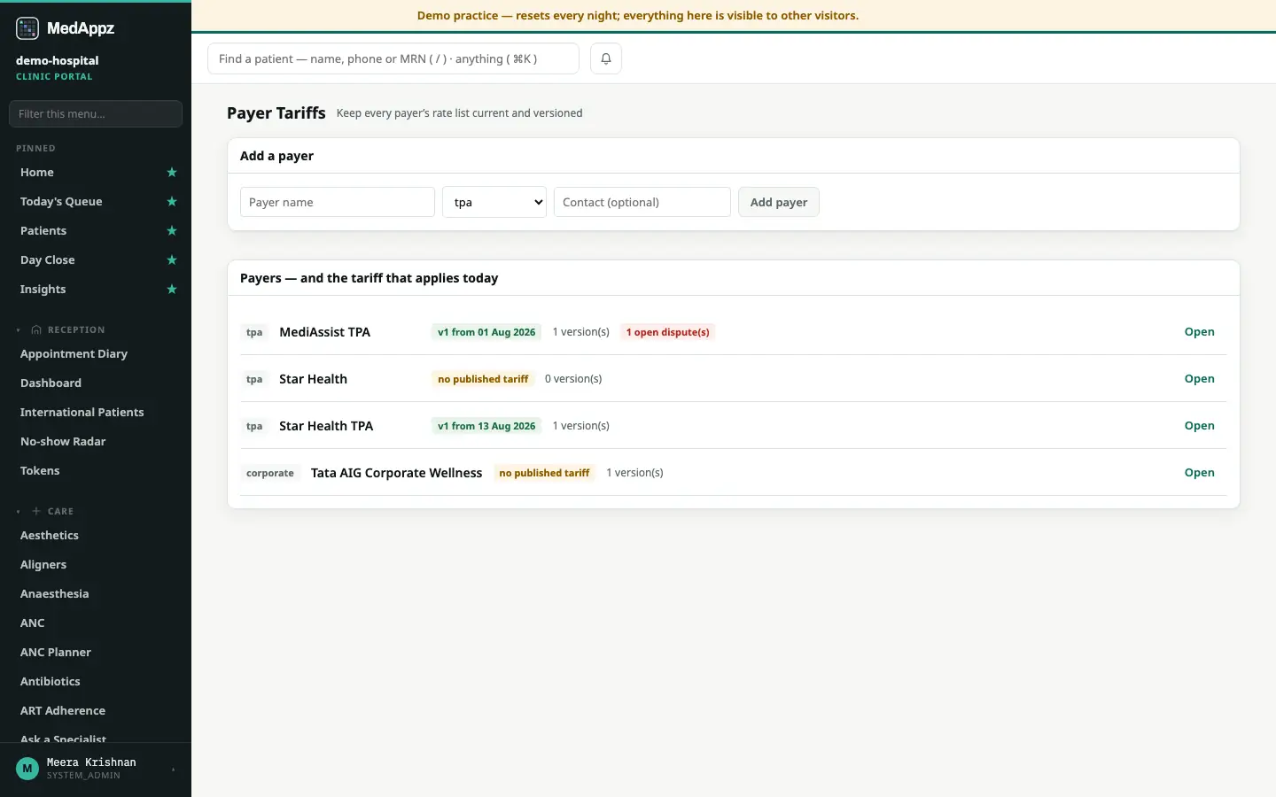 TariffDesk — Payer Tariffs — Keep every payer’s rate list current and versioned