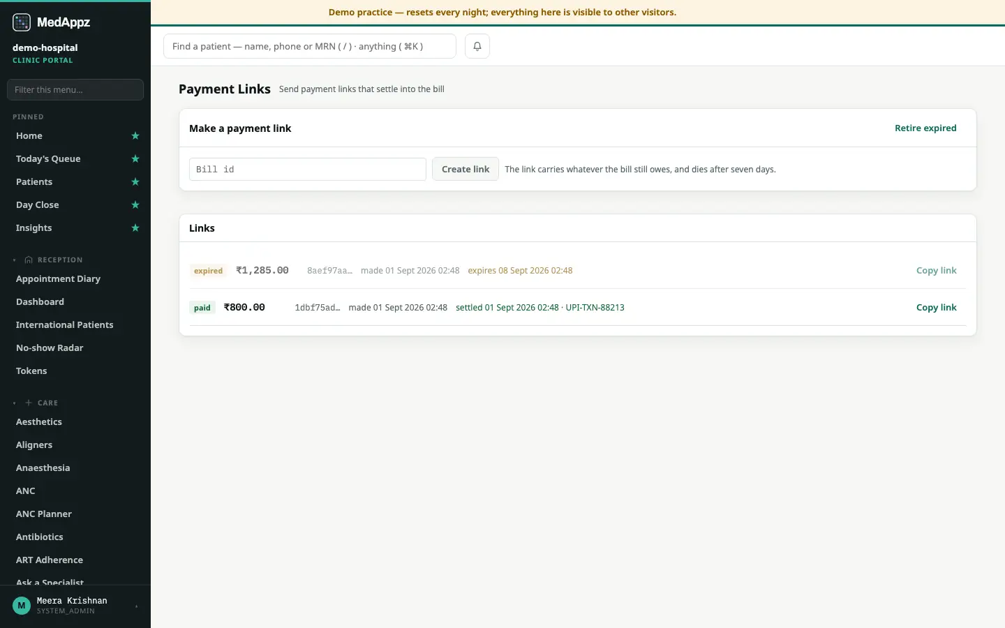 PayLinks — Payment Links — Send payment links that settle into the bill
