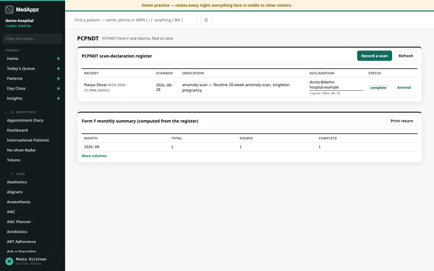PCPNDT Register — PCPNDT — PCPNDT Form F and returns, filed on time