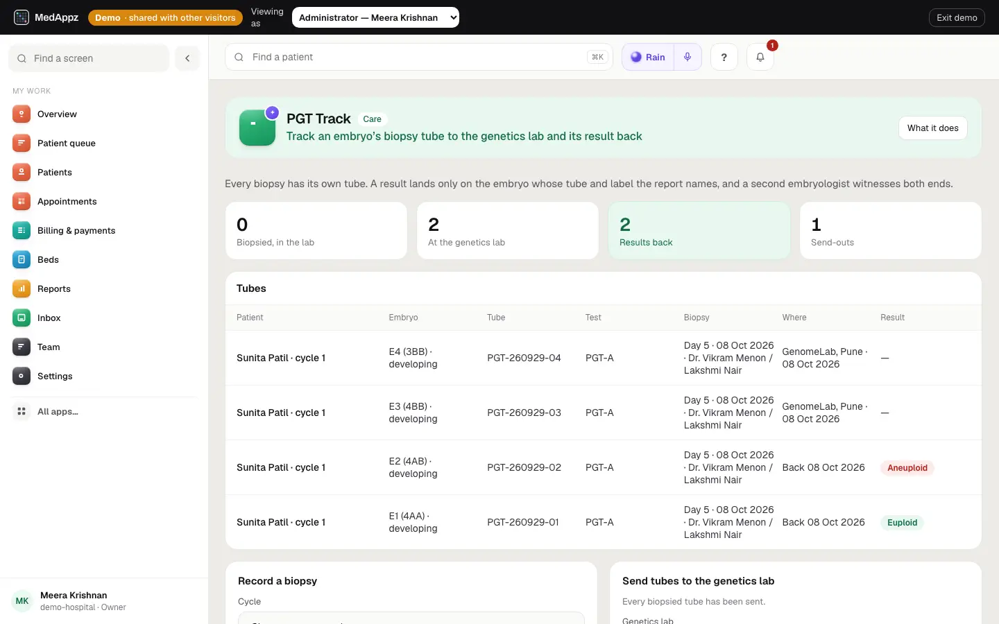 PGTTrack — PGT Track — Track an embryo’s biopsy tube to the genetics lab and its result back