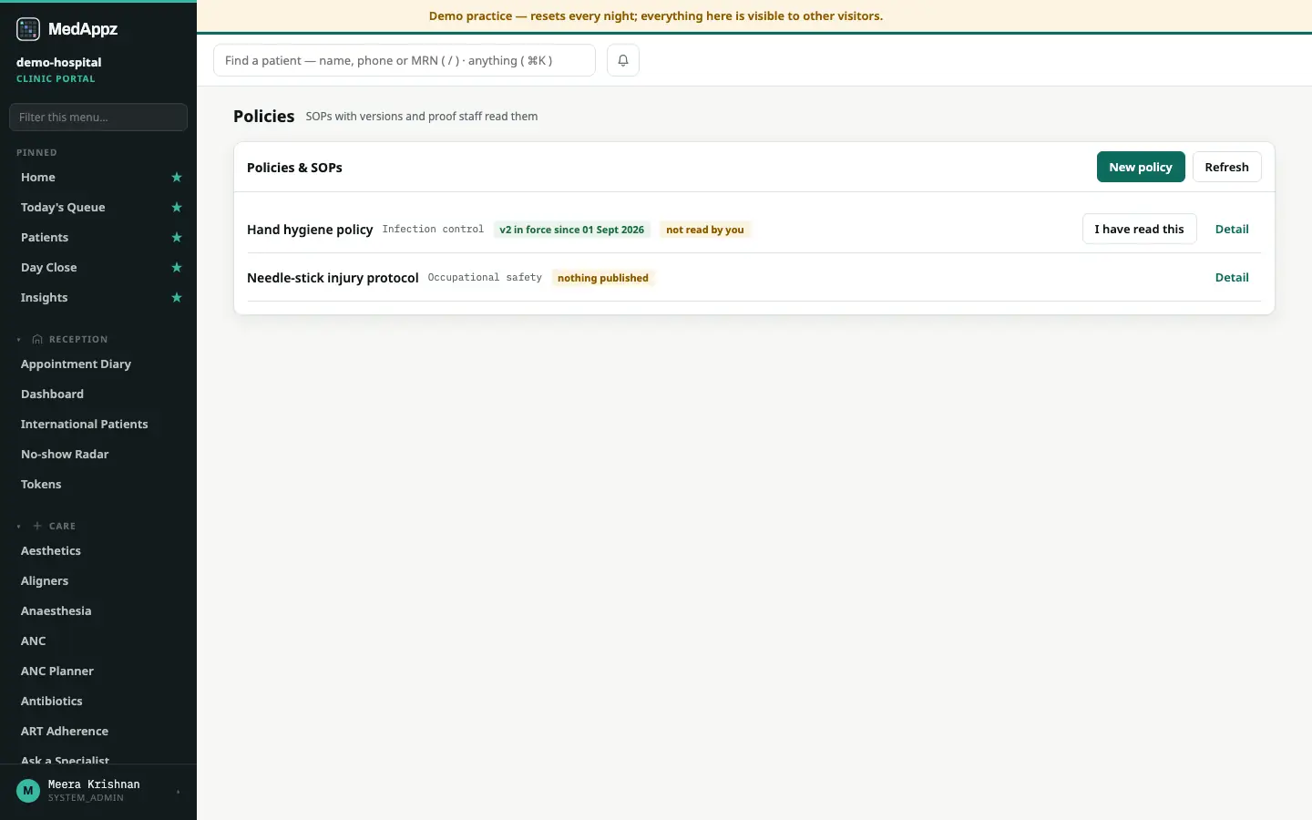 PolicyVault — Policies — SOPs with versions and proof staff read them
