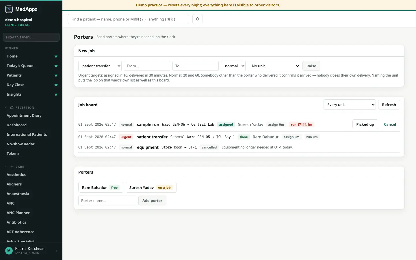 PorterPing — Porters — Send porters where they’re needed, on the clock